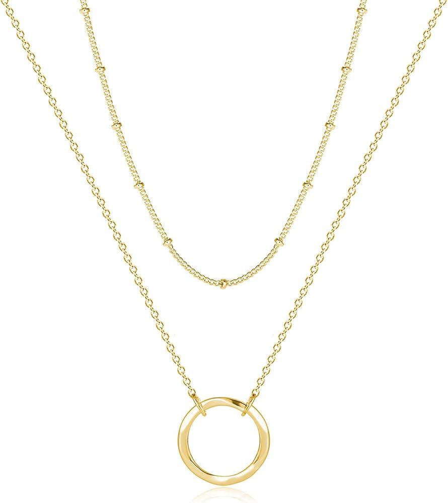 Fettero Pendant Necklace Gold Choker Layered Coin Open Karma Circle Full New Crescent Moon 14K Go... | Amazon (US)