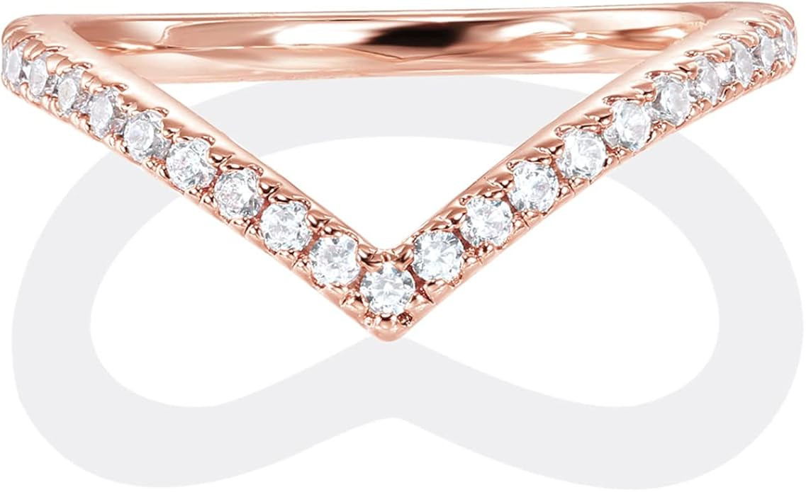 PAVOI 14K Gold Plated Sparkling Wishbone 'V' Ring for Women with Cubic Zirconia | Amazon (US)