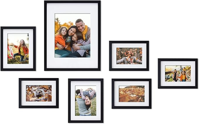 MIMOSA MOMENTS Gallery Wall Frame Set with mat for one 8x10, 2 5x7 and 4 4x6 Picture Frame (Black... | Amazon (US)