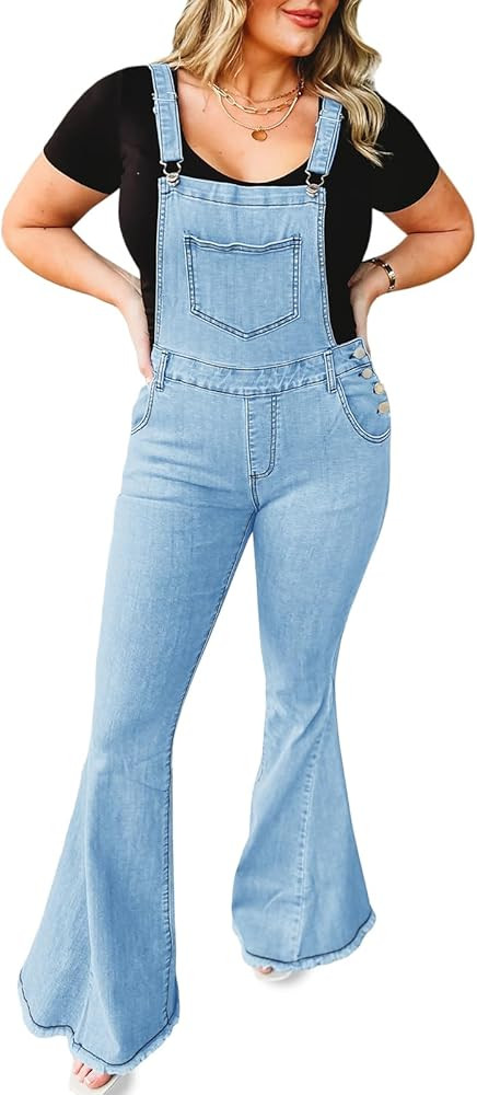 Cicy Bell Women's Flare Denim Overalls Vintage Revolt Adjustable Strap Bib Jeans Jumpsuits | Amazon (US)