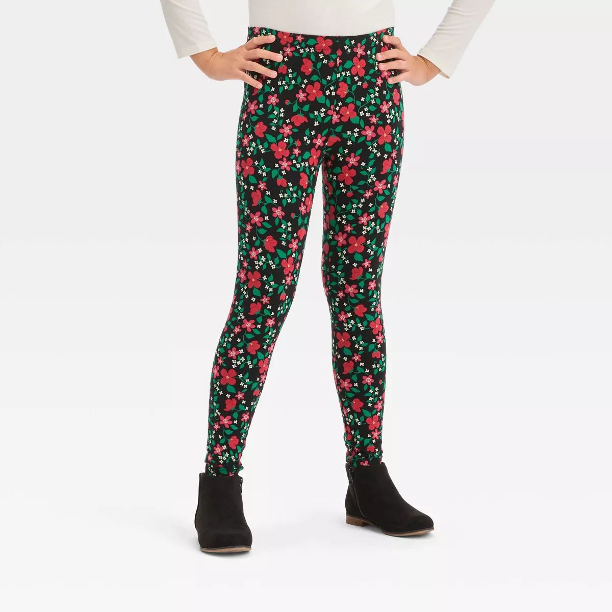 Girls' Holiday 'Floral' Leggings - Cat & Jack™ Black | Target