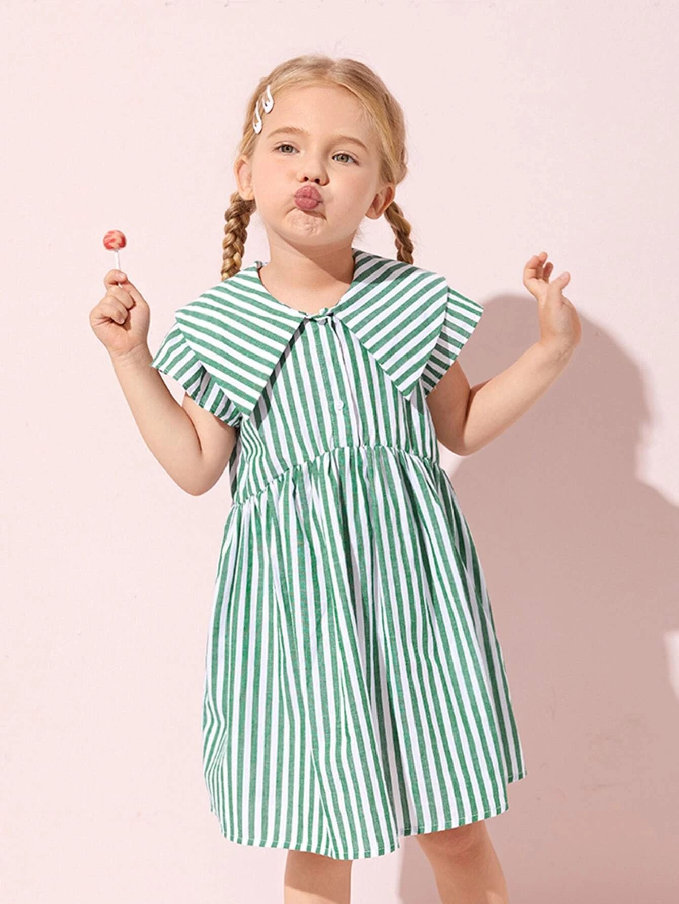 SHEIN Toddler Girls Buttoned Front Striped Dress | SHEIN