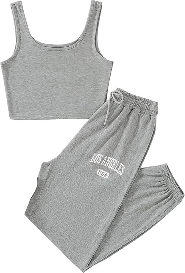GORGLITTER Women's 2 Piece Outfits Sleeveless Crop Tank Top and Sweatpants Workout Sets | Amazon (US)