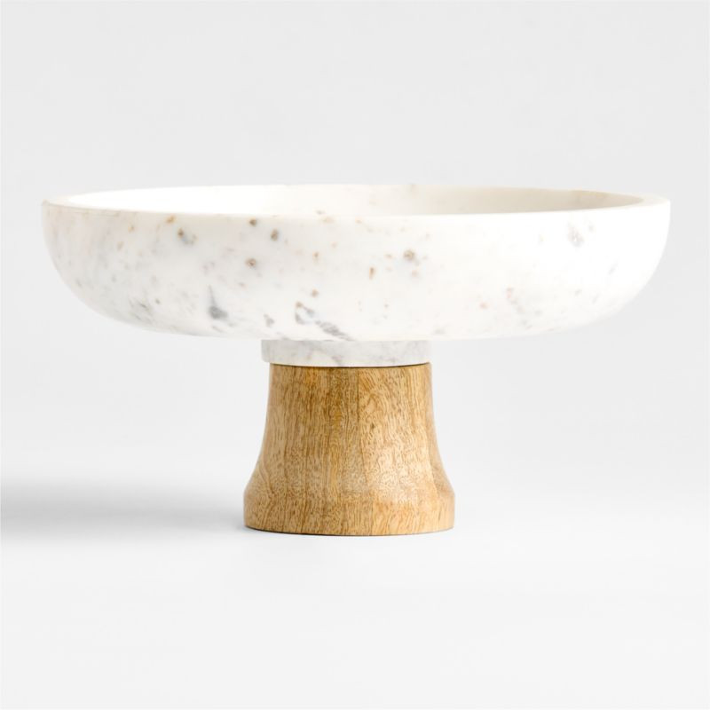 Wood and Marble Footed Fruit Bowl | Crate & Barrel