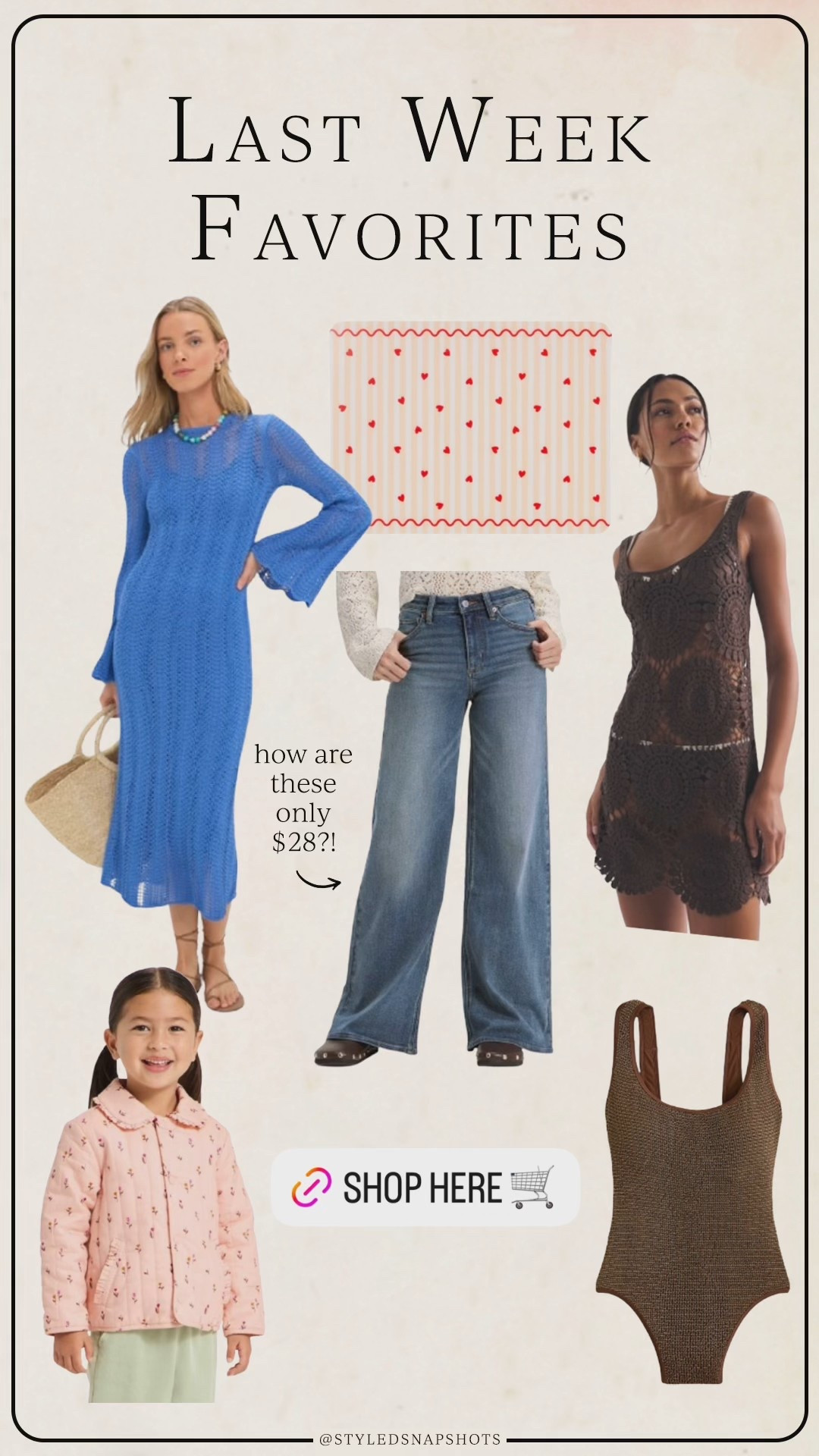 Last week follower favorites 
-target jeans for the win! I’m a 26R and ordered the 4’s. They’re a little snug so curious how sizing up would fit (this is vintage medium wash 
-small dress. You can remove the liner and it doubles as a coverup 
-small coverup, tts. I also bought the ivory! 
-metallic swimsuit size 2, tts 
-valentines placemats 2 for $5
-cutest toddler jacket  

resort wear, beach vacation, Valentine’s Day, toddler girl 

#LTKFindsUnder100 #LTKFindsUnder50