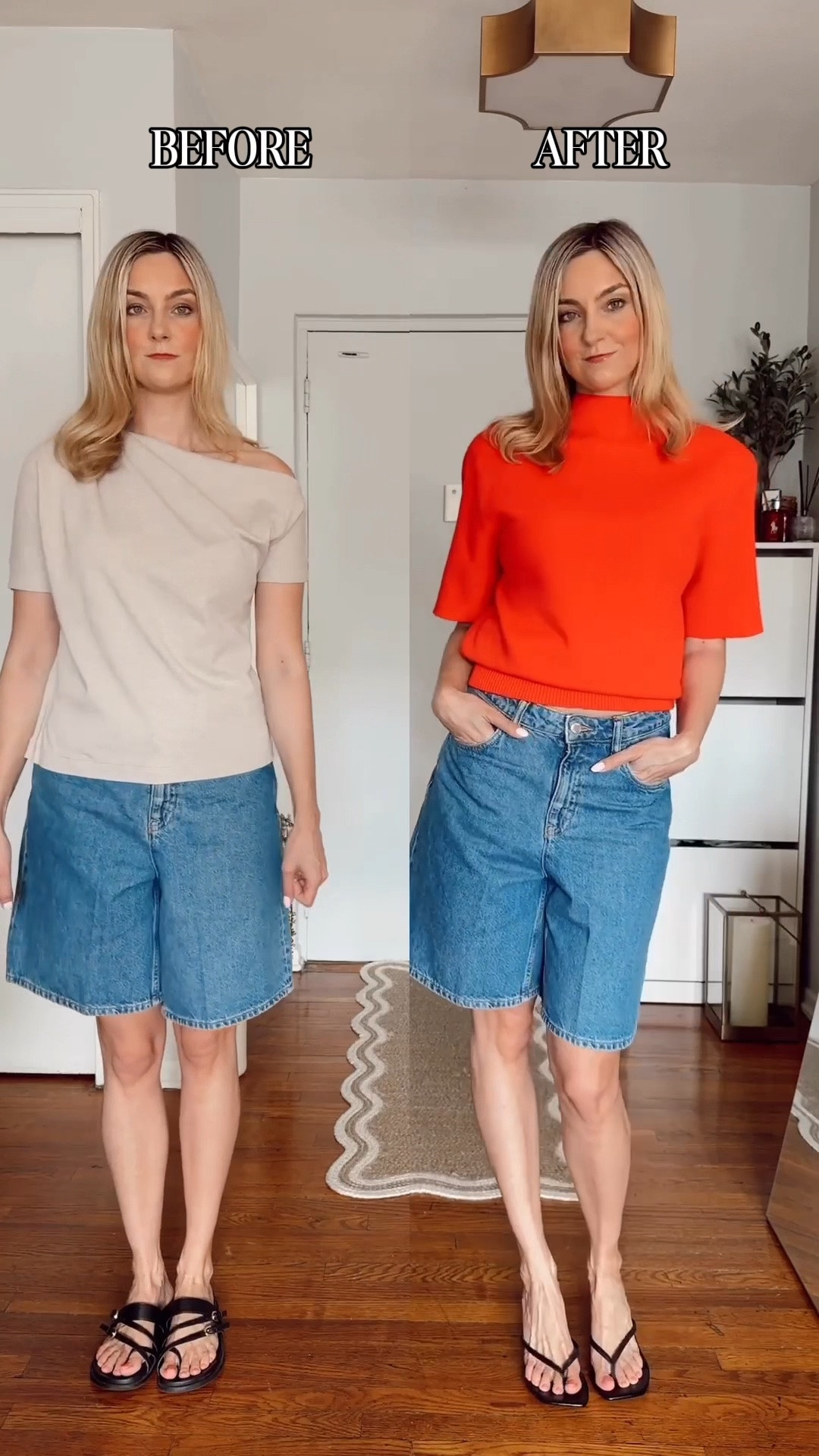 the difference between looking boxy and looking chic in Bermuda shorts? it’s all in the top you pair them with 😌 a fitted mock neck tucked in changes everything

Wearing size S!
@Aritzia top
@Zara sweater & sandals


#bermudashorts #denimshorts #outfitfixes #wearingvsstyling #summeroutfit

#LTKdayinmylife #LTKgrwm #LTKootd