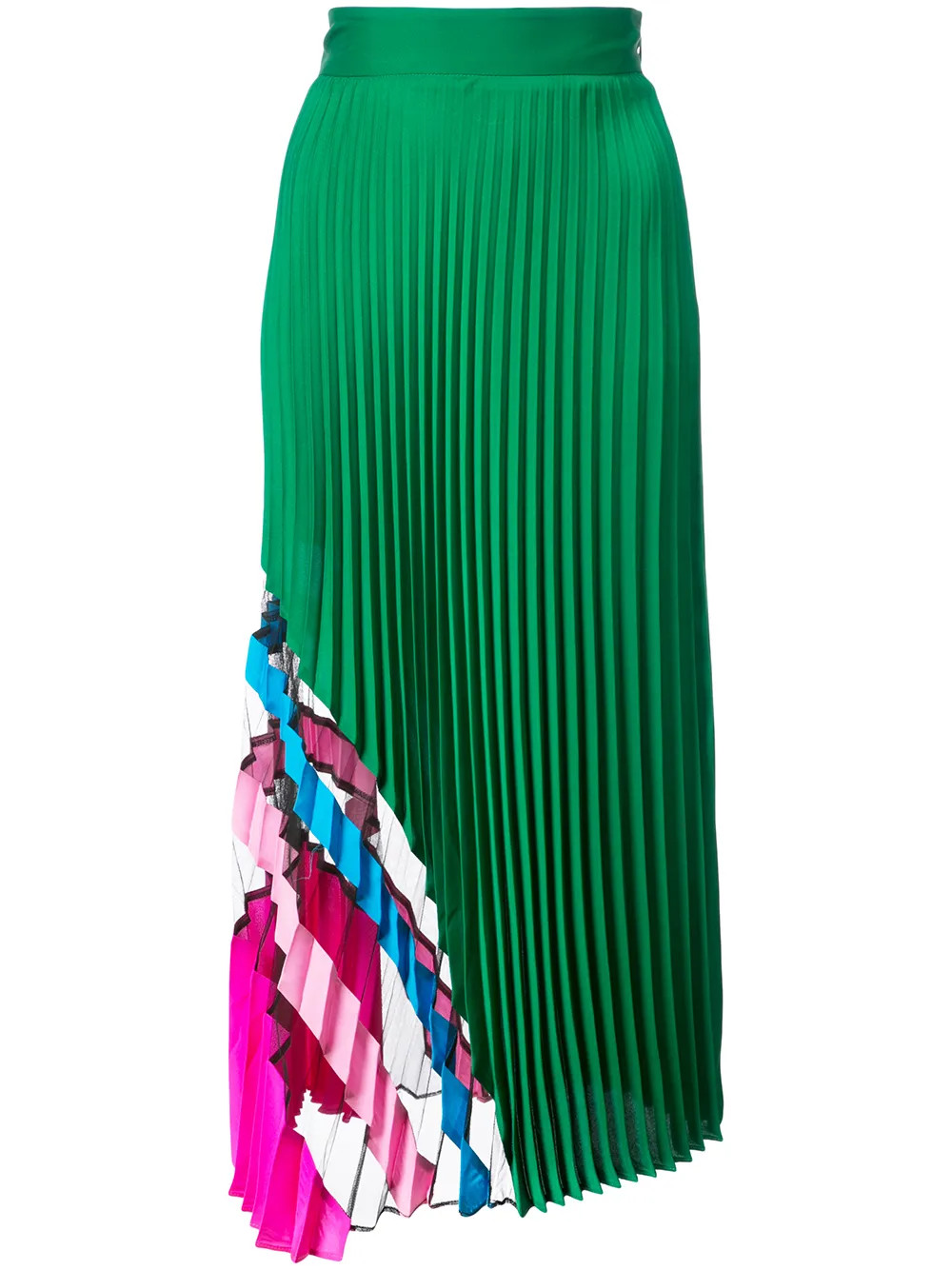 Milly stripe and sheer panel pleated skirt - Green | FarFetch US