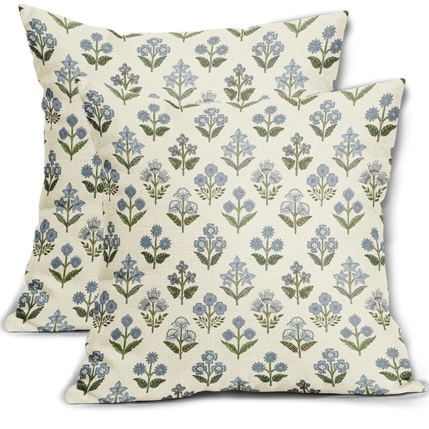 Blue Green Block Print Pillow Covers 20x20 Inch Set of 2, Vintage Floral Spring Decorative Throw ... | Amazon (US)