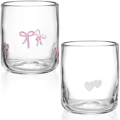 Skylety Set of 2 Bow Icon Juice Glass 14oz Coquette Pink Bow Glass Cup Coquette Heart Coffee Mug ... | Amazon (US)
