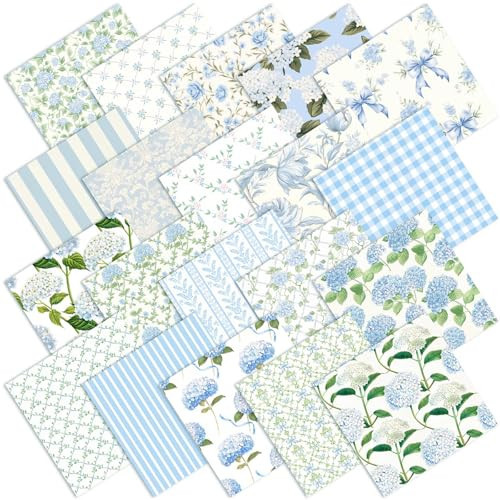 HunnmingRe 20 Pcs 10''x10'' Hydrangea Quilting Fabric Square Bundle Watercolor Dusty Blue Floral Precuts Quiltted Fabric Printed Patchwork Material Supplies for Holiday Patchwork DIY Sewing Crafts | Amazon (US)