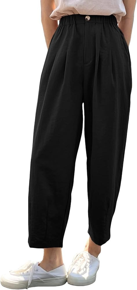 Milumia Women's Casual High Waist Tapered Pants Pleated Cropped Trousers with Pockets | Amazon (US)