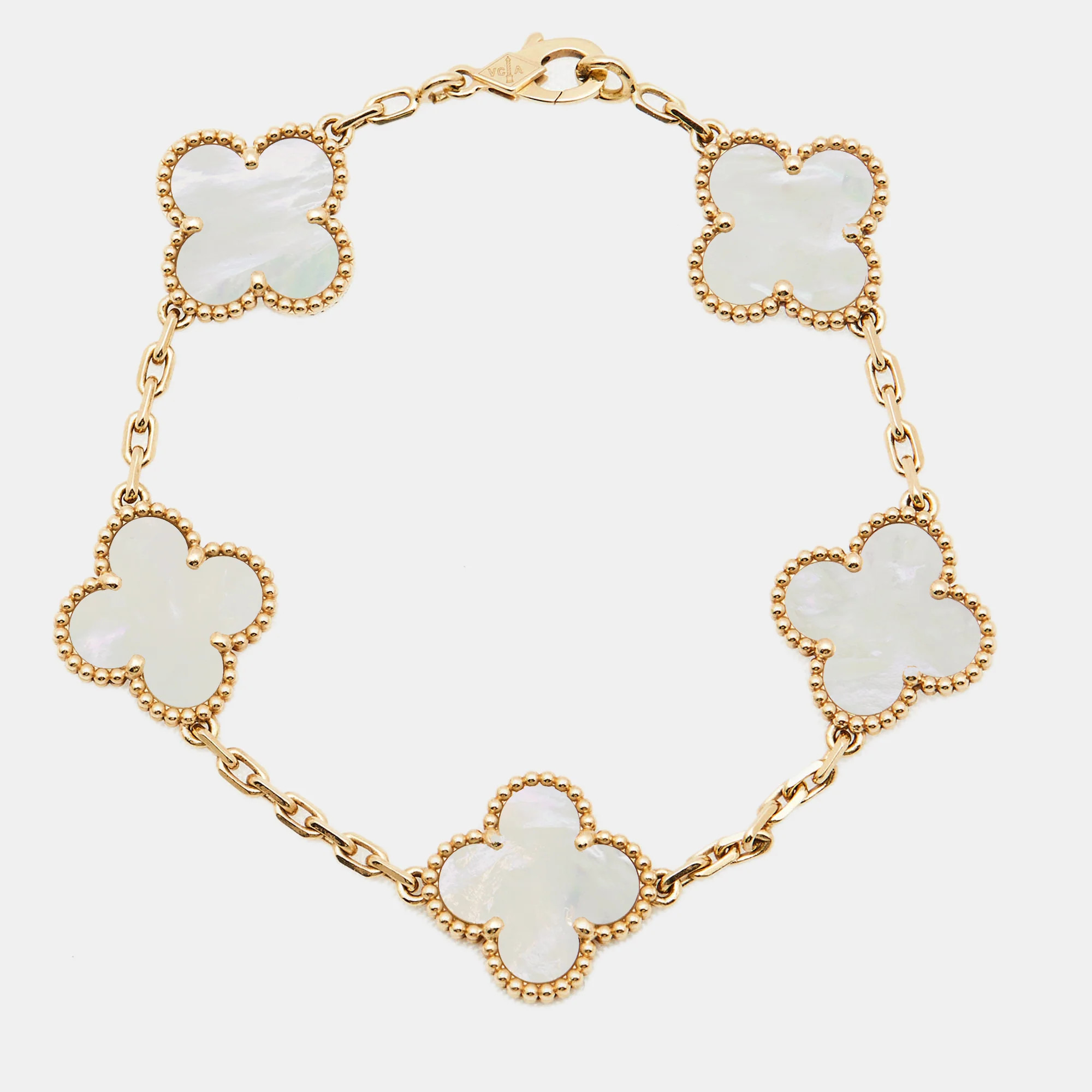 Van Cleef & Arpels Vintage Alhambra Mother Of Pearl 18K Yellow Gold Bracelet | Shop Simon