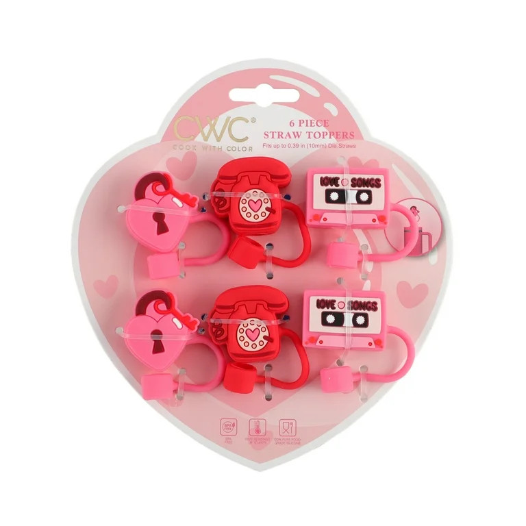 Cook with Color 6 Piece Silicone Valentine’s Day Straw Topper Set, Reusable Straw Covers for St... | Walmart (US)