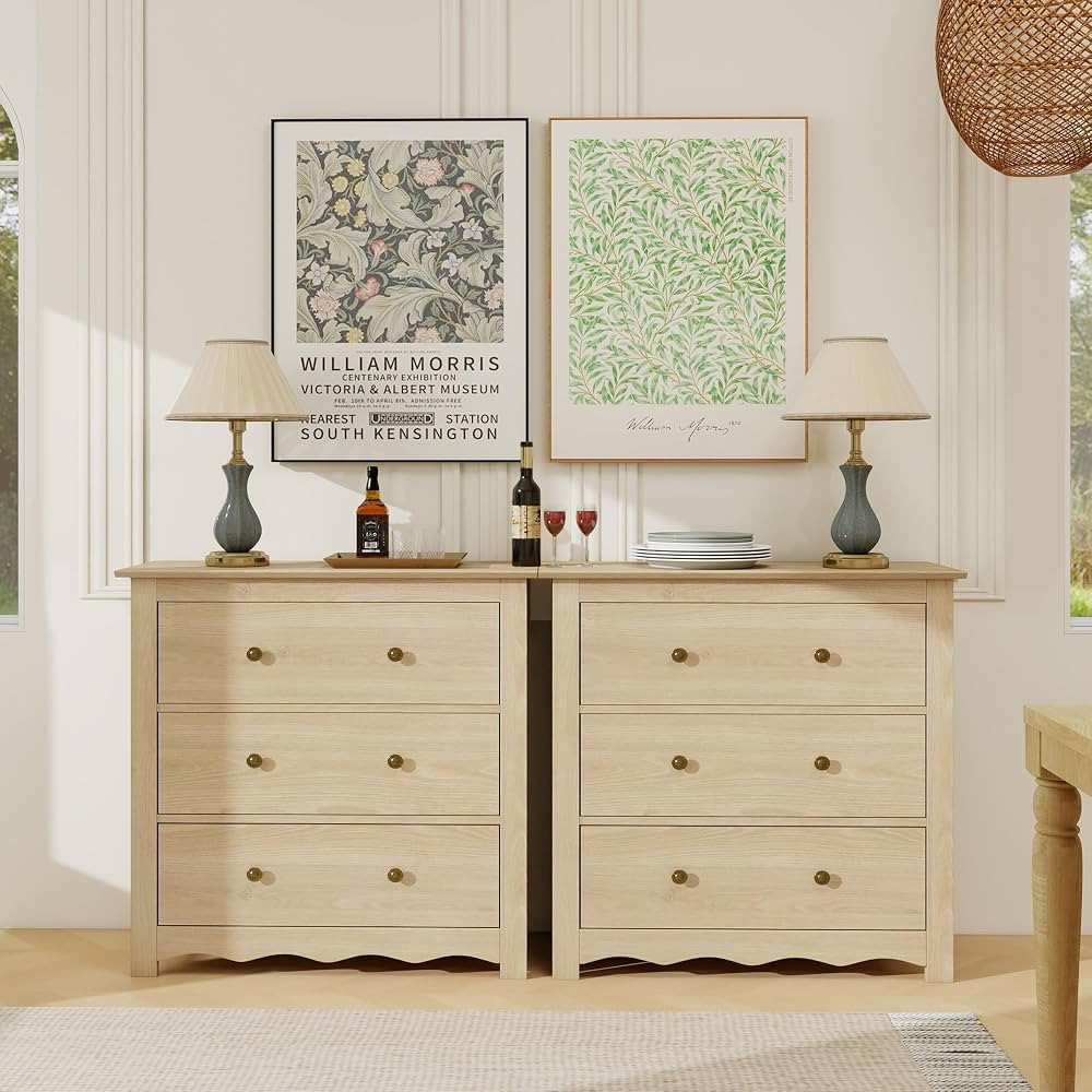 Dresser for Bedroom with 6 Drawers, Mid Century Modern Wooden Dressers Chest of Drawers with Hand... | Amazon (US)