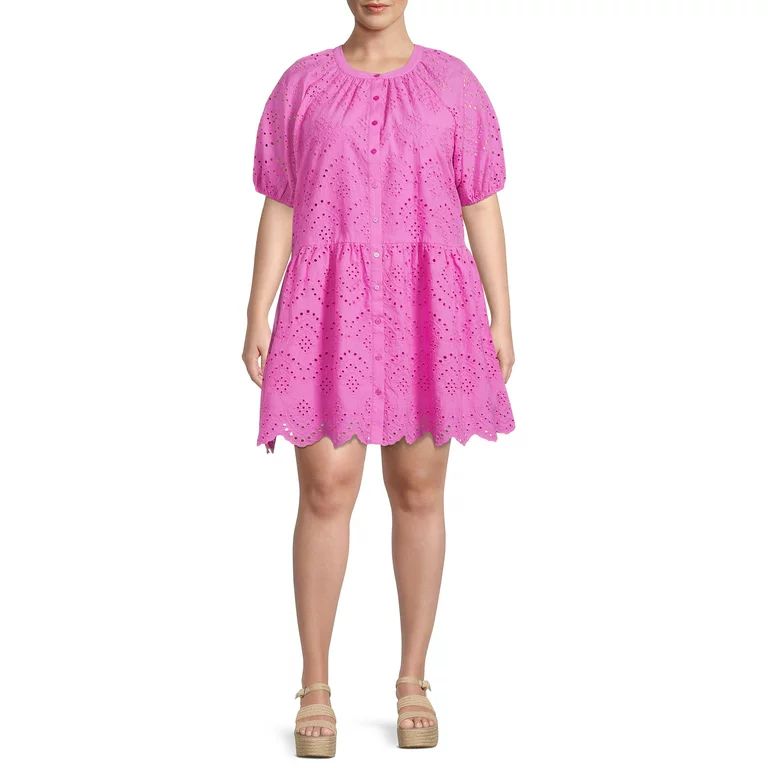Terra & Sky Women's Plus Size Eyelet Dress with Short Sleeves | Walmart (US)
