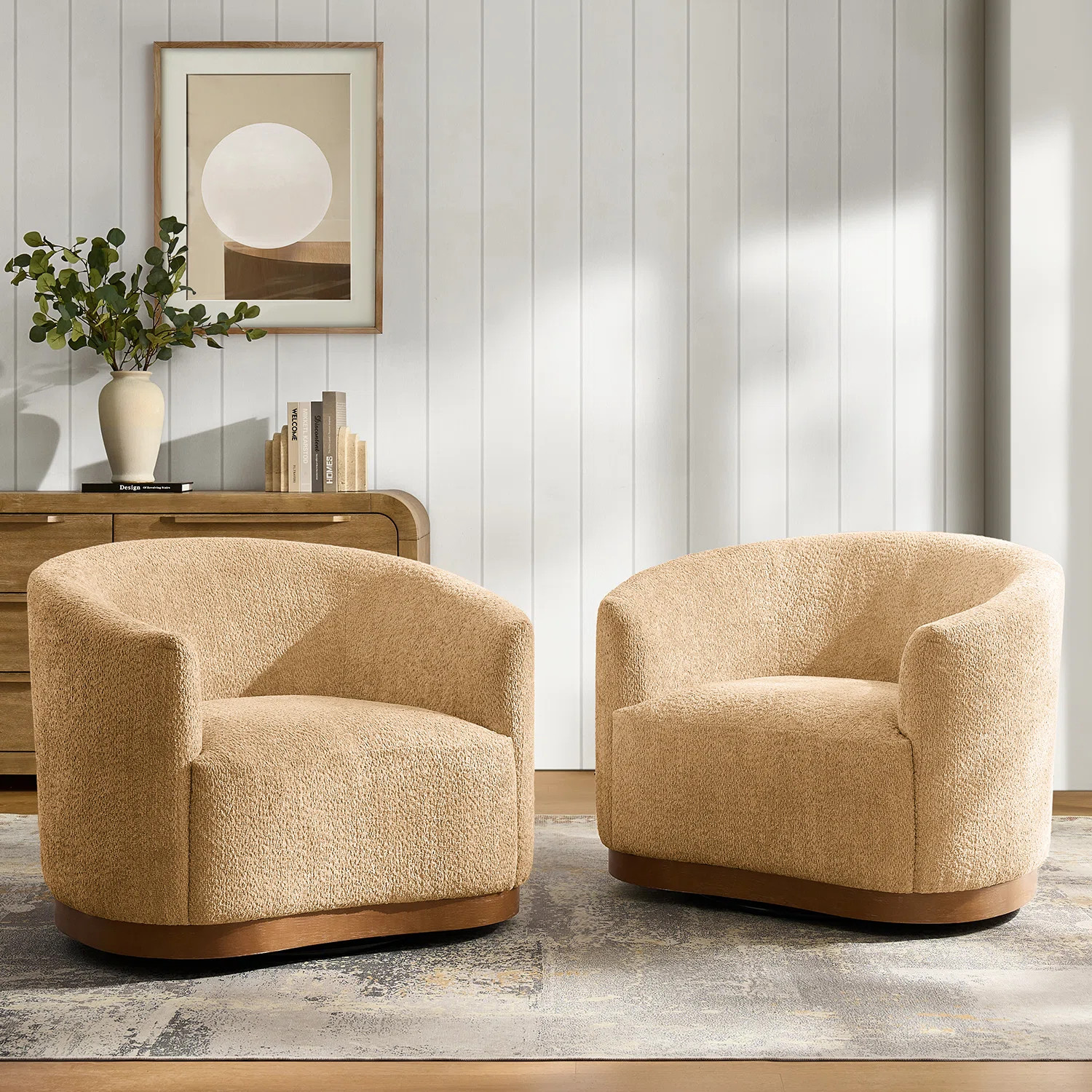 Berklie 31.5"W Modern Boucle Chenille Swivel Barrel Armchair with Ergonomic Backrest and Solid Wo... | Wayfair North America