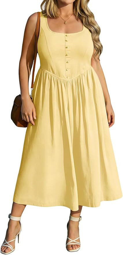 RITERA Plus Size Summer Dresses for Curvy Women Maxi Square Neck Sleeveless Casual Beach Sundress... | Amazon (US)