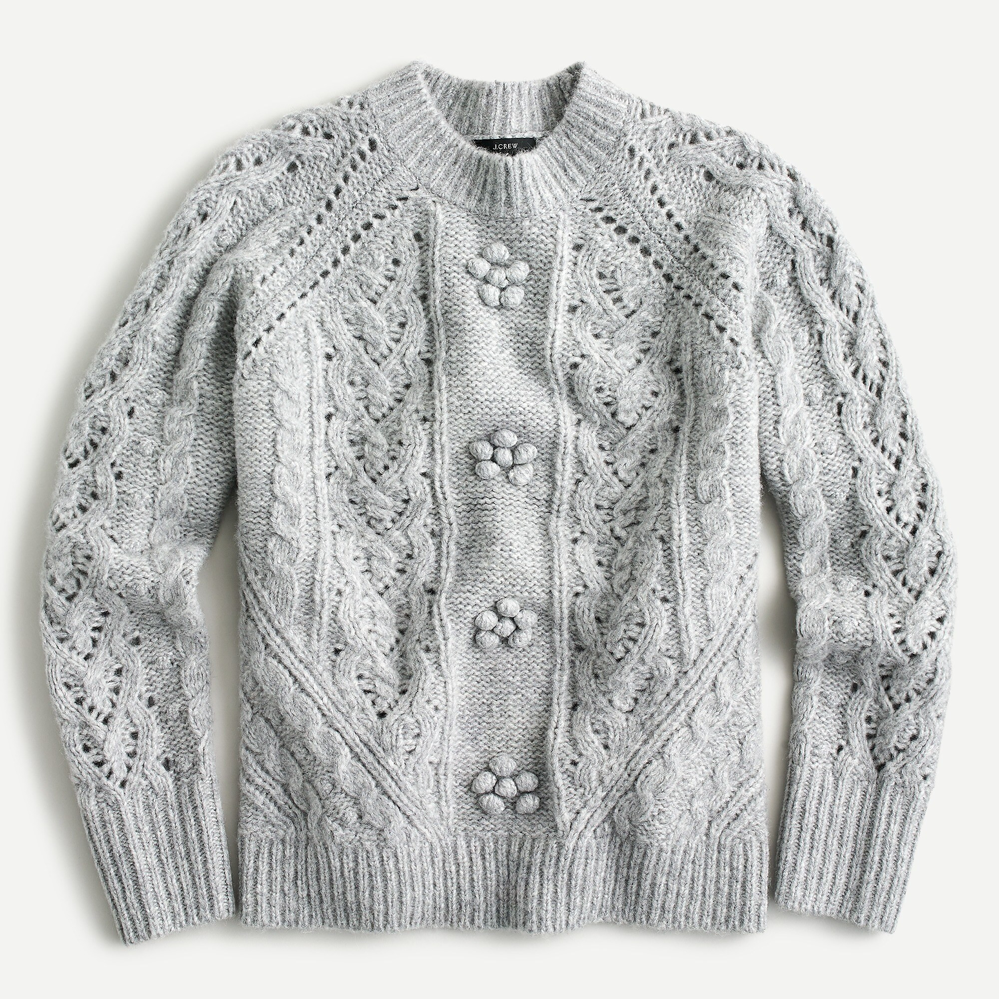 Cable-knit pointelle sweater with popcorn flowers | J. Crew US