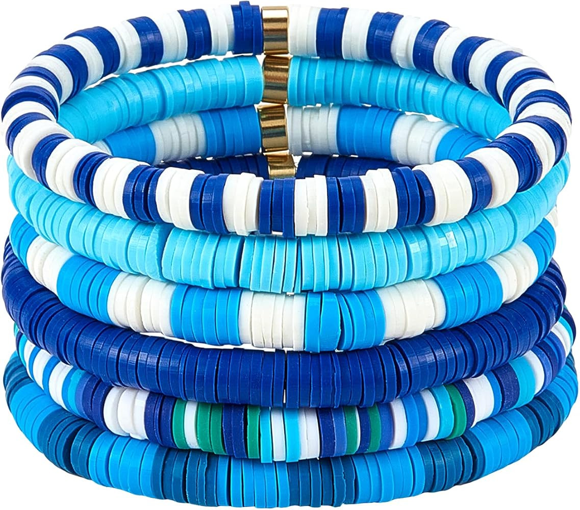 Ornaland 6PCS Heishi Surfer Bracelets Set 6mm Polymer Clay Heishi Beads Stretch Bracelets Bohemia... | Amazon (US)