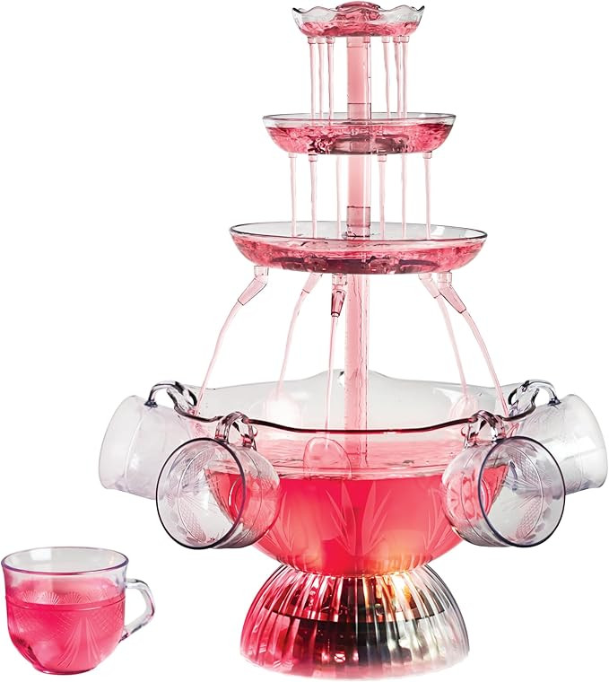 Nostalgia 3-Tier Party Fountain Holds 1 Gallon, LED Lighted Base, Includes 5 Reusable Cups, Clear | Amazon (US)