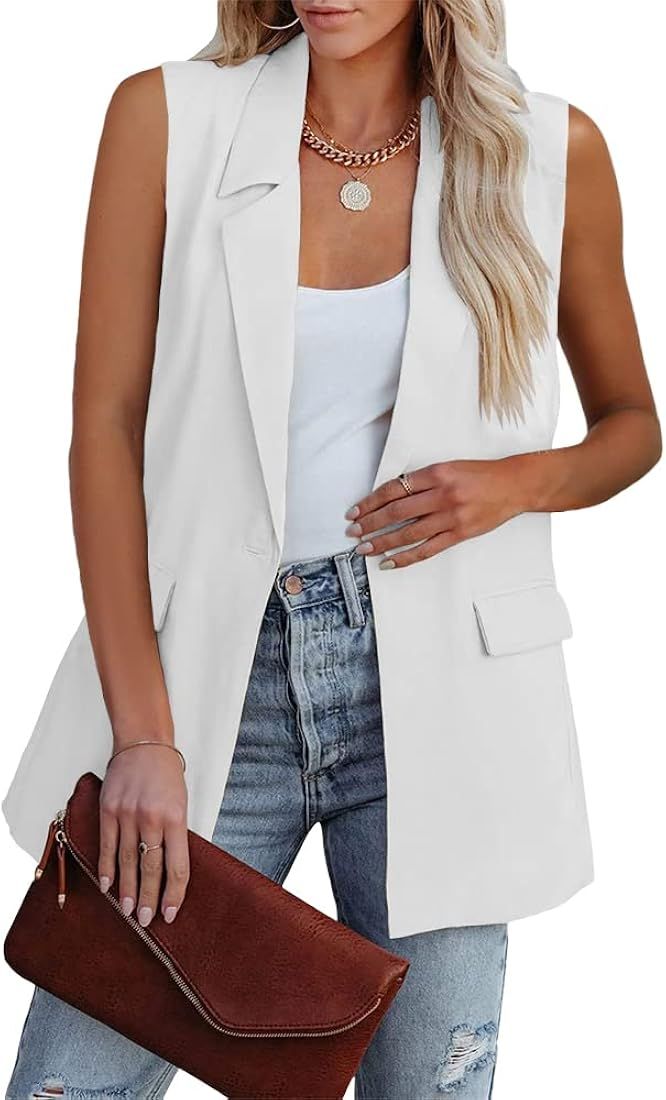 Cicy Bell Women's Sleeveless Blazer Vest Casual Open Front Single Button Summer Jacket with Pocke... | Amazon (US)