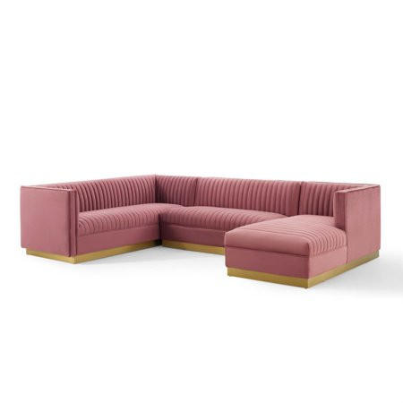 Ergode Sanguine 3 Piece Performance Velvet Sectional Sofa Set - Dusty Rose | Walmart (US)