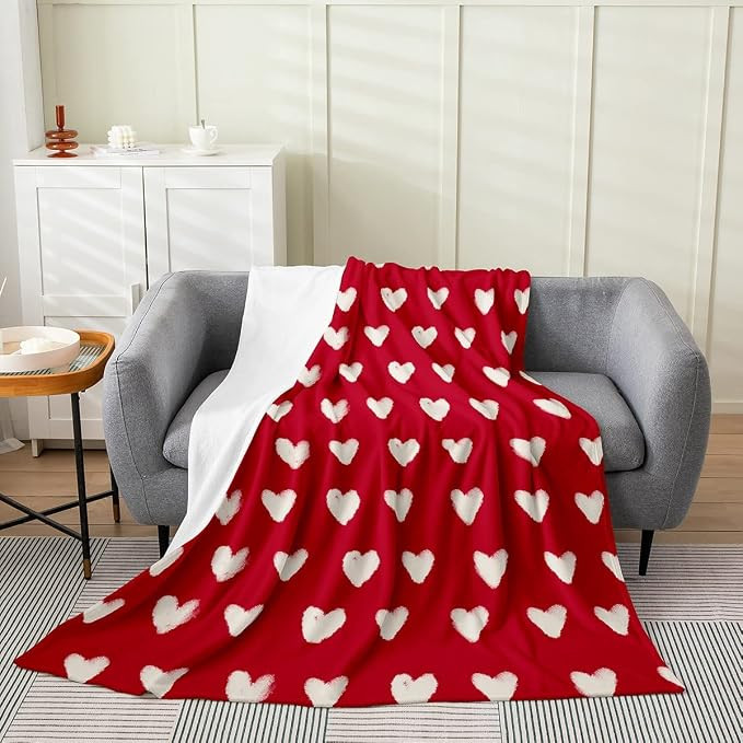 Red White Throw Blanket 40"x50" Cute Heart Pattern Fleece Blanket for Home Bed Couch Sofa Valenti... | Amazon (US)