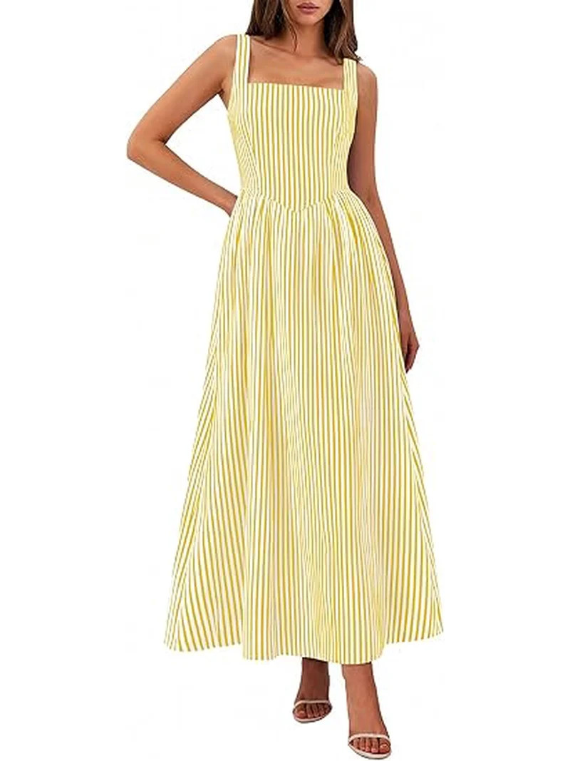 Visit the PRETTYGARDEN Store(4.4)|24 PRETTYGARDEN Women's Maxi Striped Dress Summer Sleeveless Sq... | Walmart (US)