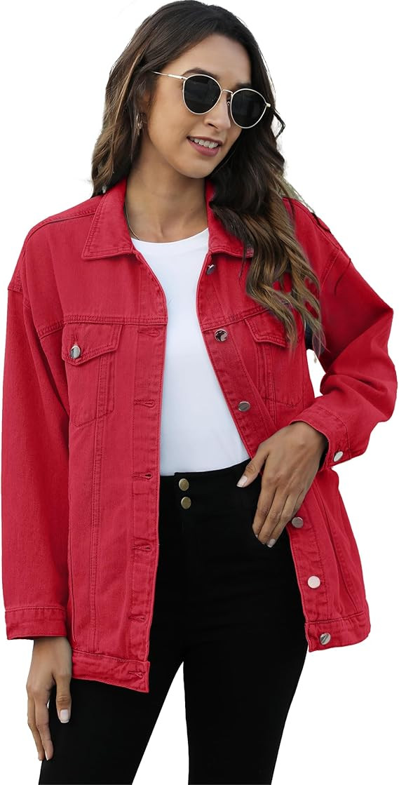 Omoone Women's Oversized Mid Long Denim Jacket Jean Biker Coat | Amazon (US)