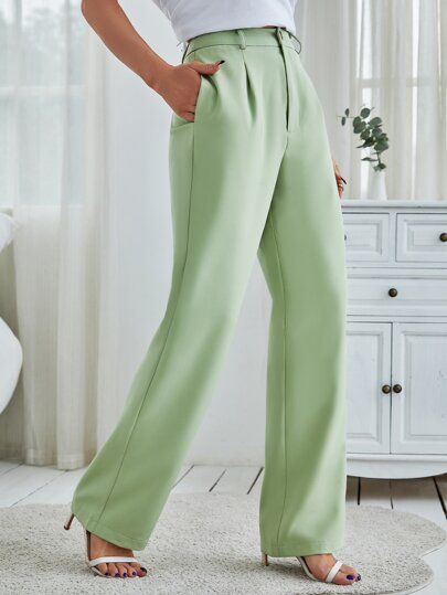 High Waist Solid Slant Pocket Tailored Pants | SHEIN