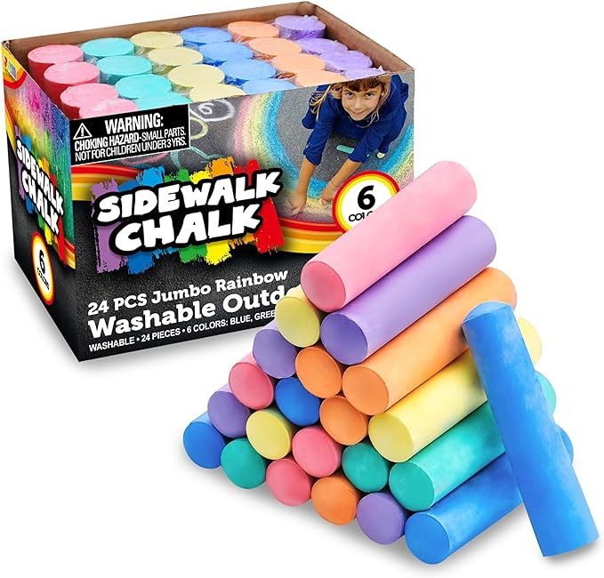 24 PCS Washable Sidewalk Chalks Set Non-Toxic Jumbo Chalk for Schools, Outdoor Art Play, Paint on... | Amazon (US)