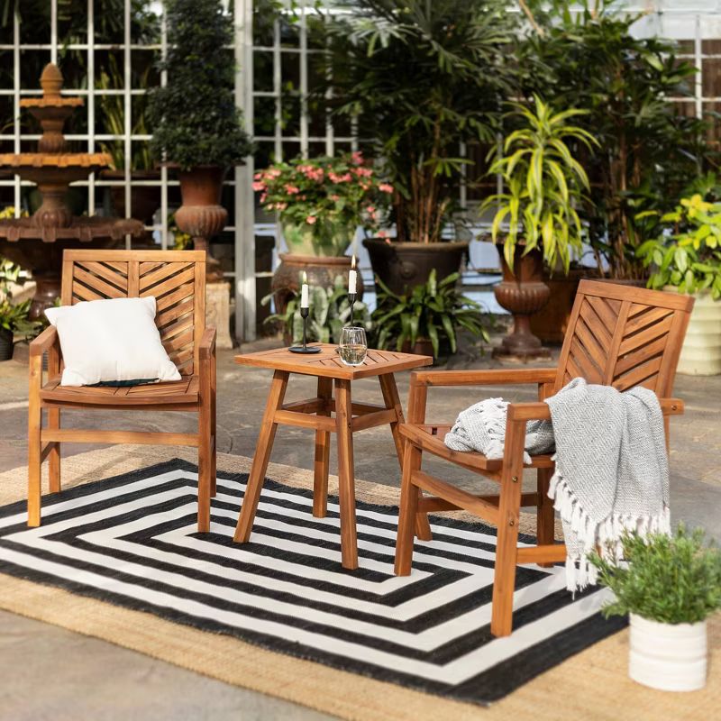 3pc Slatted Chevron Acacia Wood Patio Chat Set - Saracina Home | Target