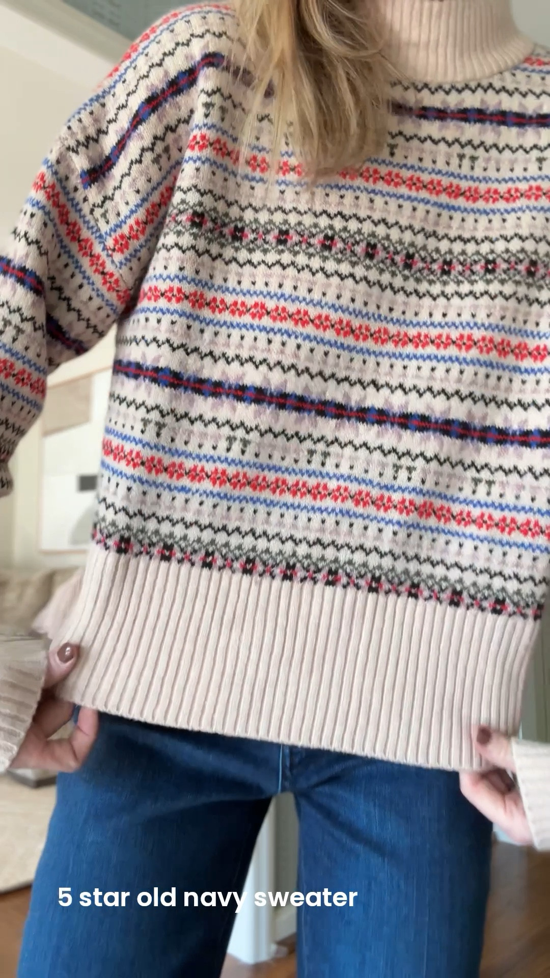 These fair isle sweaters are swingy boxy and great. Size small! Love this pattern. 