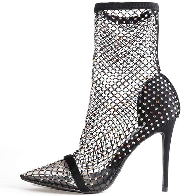 Cape Robbin Florence Stiletto High Heels for Women Rhinestone Sparkle Fishnets | Amazon (US)