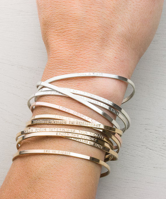 Personalized Cuff Bracelet - Custom Inscription - Inspirational Words, Anniversaries, Children's ... | Etsy (US)