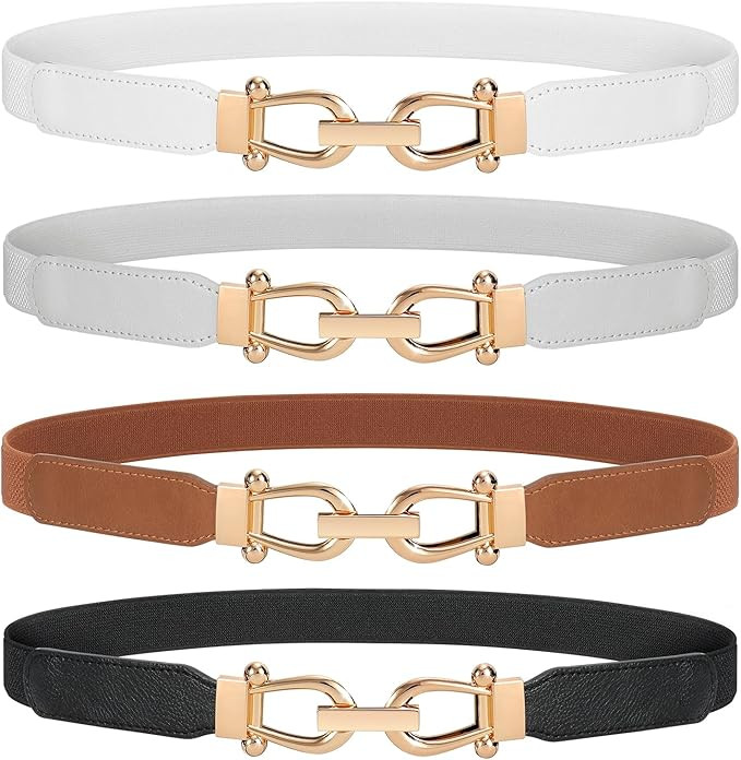 WERFORU Women Skinny Belt for Dresses Retro Stretch Ladies Waist Belt Plus Size Set of 4 | Amazon (US)