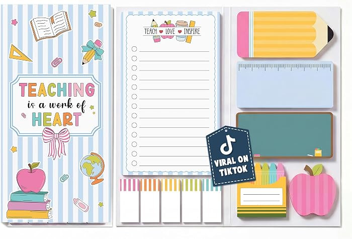 BEAWART Teacher Appreciation Gifts Sticky Note Pads, Teaching is a Work of Heart, End of Year Cla... | Amazon (US)