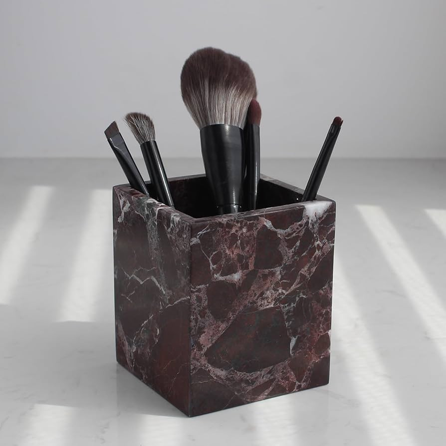 Natural Rosso Levanto Marble Square Storage Container for Toothbrush/Makeup Brush/Pens, Counterto... | Amazon (US)