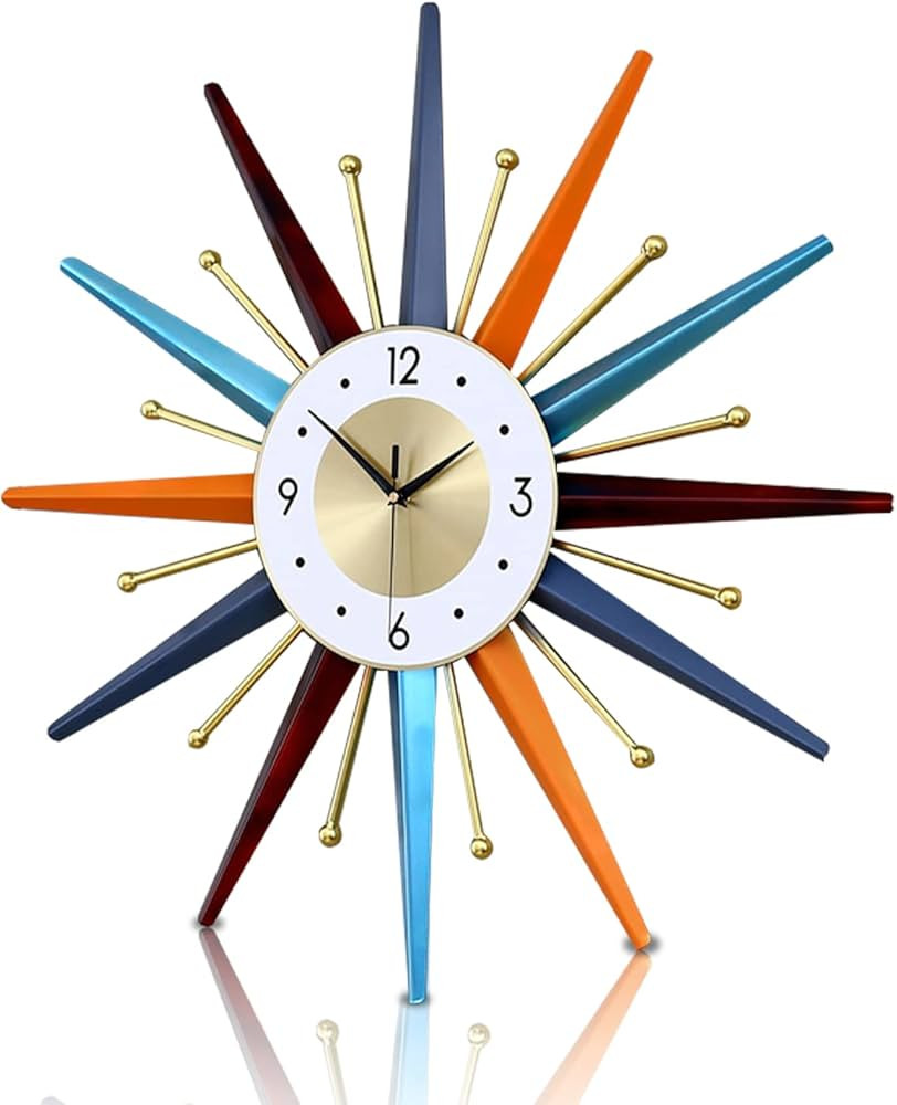 FIELDY Large Wall Clock 22 Inch Mid Century Wall Clock Starburst Clock Non Ticking Battery Operat... | Amazon (US)
