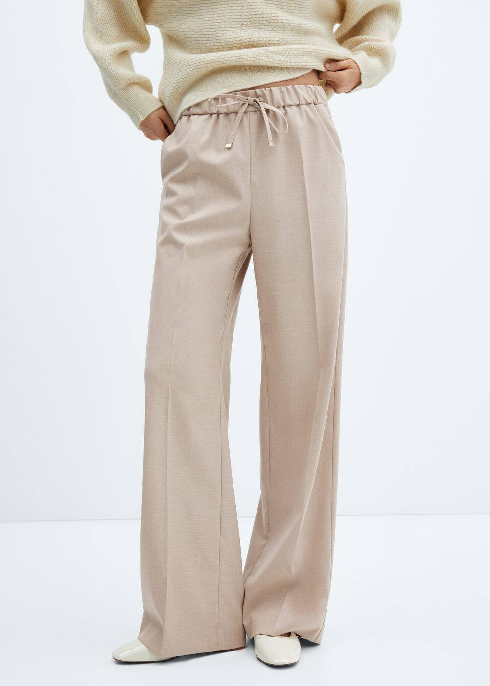 Wideleg trousers with elastic waist -  Women | Mango United Kingdom | MANGO (UK)