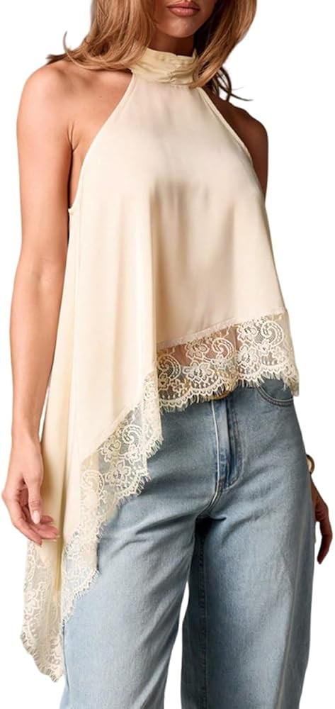 ABINGOO Womens Sleeveless Tops Satin Halter Mock Neck Elegant Going Out Tank Tops with Asymmetric... | Amazon (US)