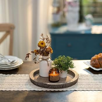 Hanobe Candle Plate Holder Tray: Round Wooden Decorative Candle Plate Small Farmhouse Table Cente... | Amazon (US)