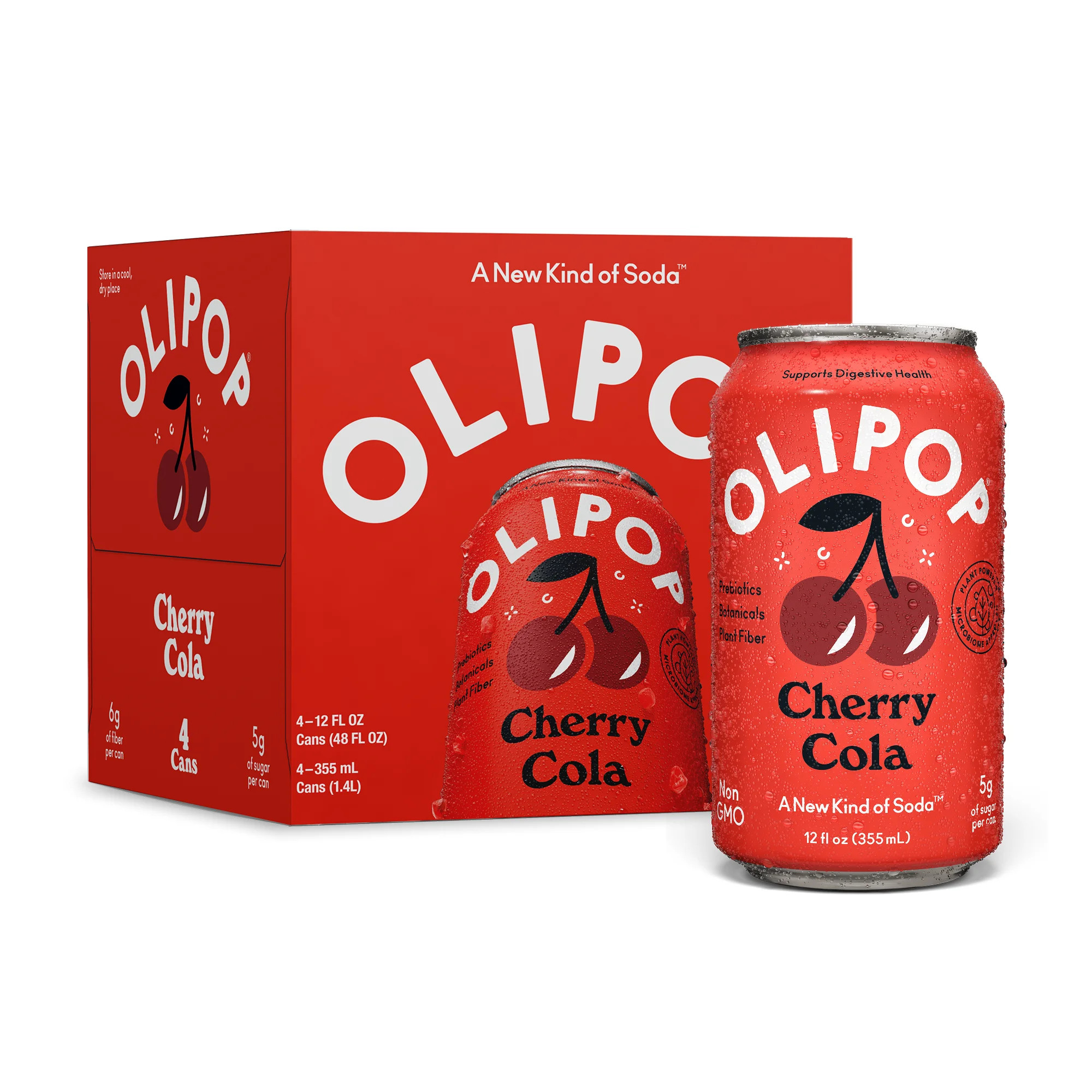 OLIPOP Prebiotic Soda, Cherry Cola, 12 fl oz, 4 Pack, Pantry Packs | Walmart (US)