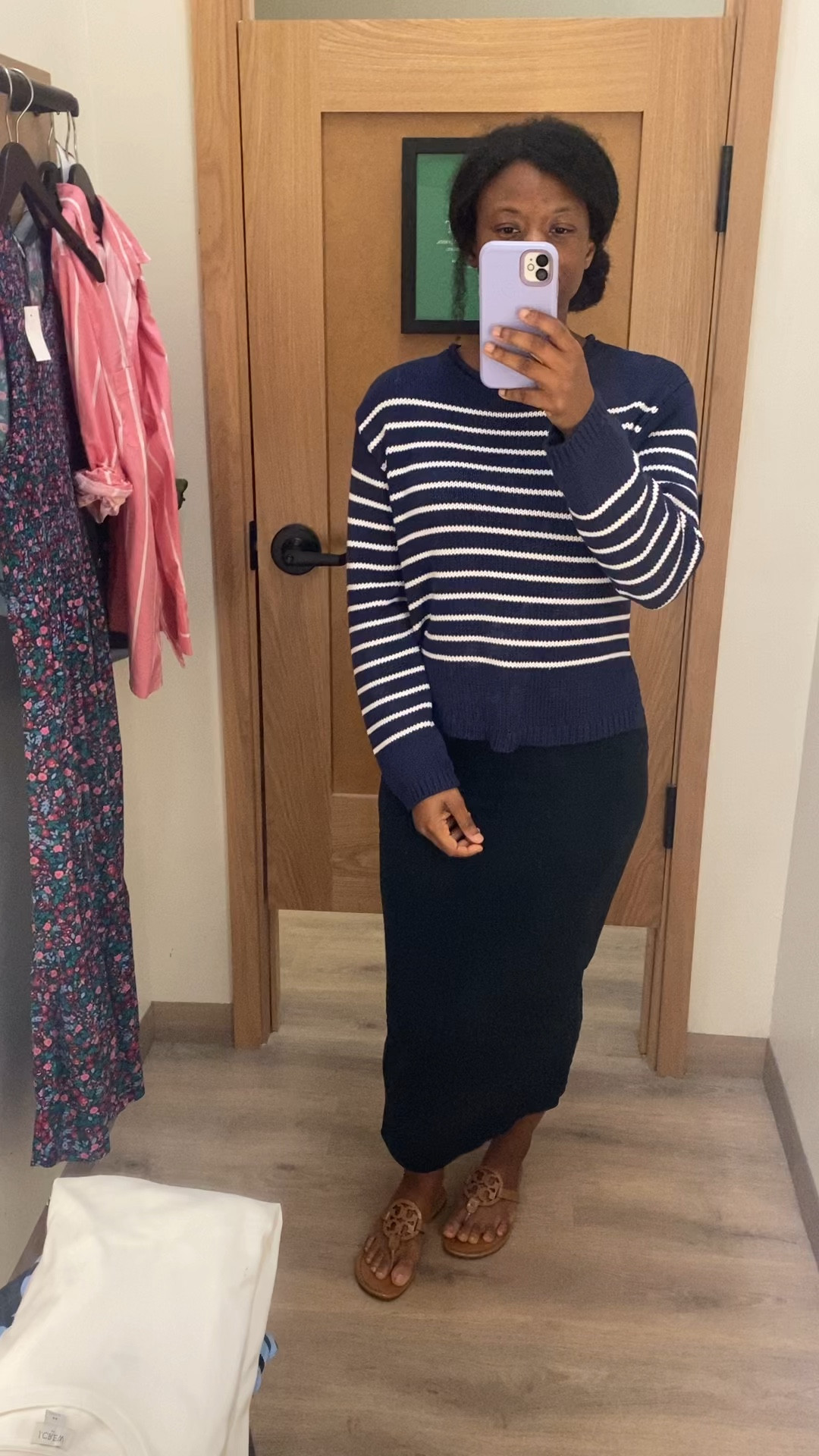 Navy and white classic knit sweater. I’d style it differently but so cozy 
Runs true to size. Currently on sale  

#LTKSaleAlert #LTKSeasonal #LTKFindsUnder100