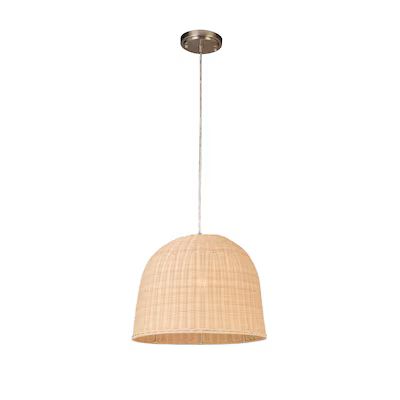 allen + roth River Brushed Nickel with Light Natural Rattan Shade Traditional Dome Pendant Light ... | Lowe's