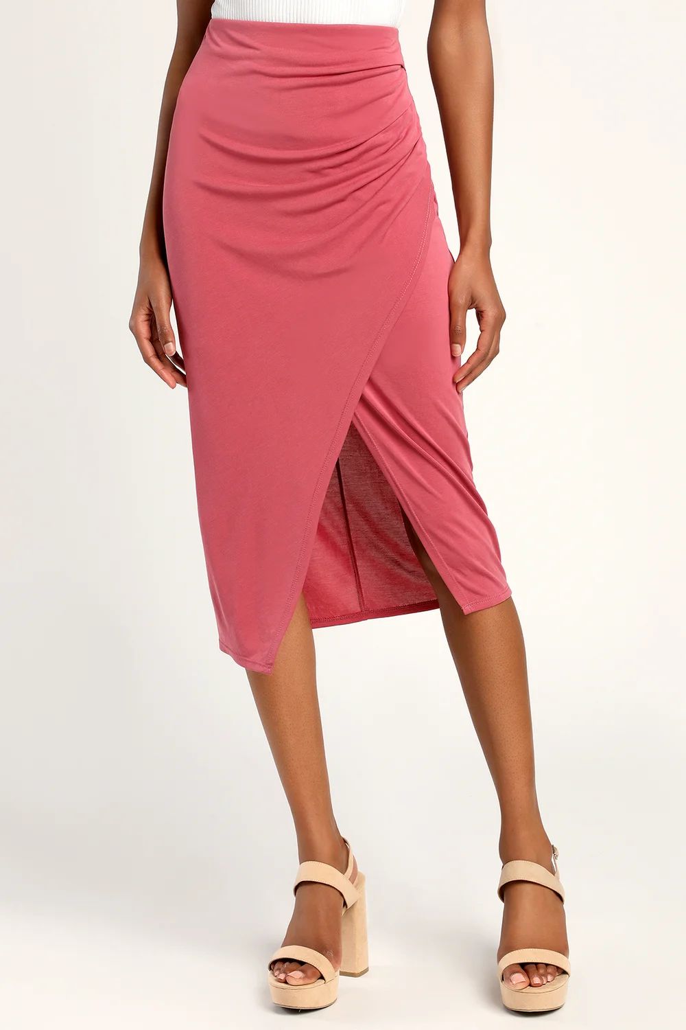 Incomparable Aura Rusty Rose Faux-Wrap Midi Skirt | Lulus (US)