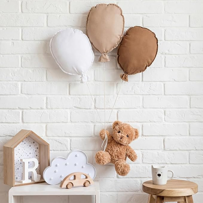 Amazon.com: Gejoy 4 Pcs Fabric Balloon and Khaki Bear Nursery Wall Decor 11.8 x 9.8 Inch Fabric B... | Amazon (US)