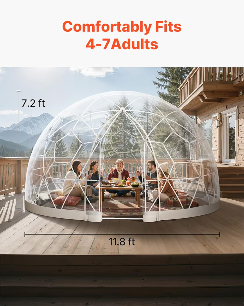 VEVOR Garden Dome Tent, 12 x 7.2 ft Clear Bubble Tent House for 4-7 Person, Waterproof PVC Geodes... | Amazon (US)
