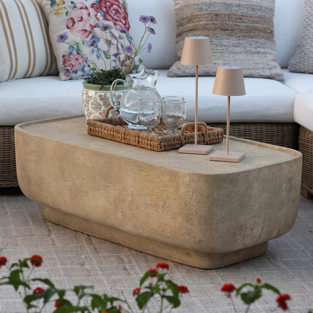 Fallon Organic Modern MGO Coffee Table with Sculptural Pedestal Base, Faux Travertine Stone Finis... | Wayfair North America
