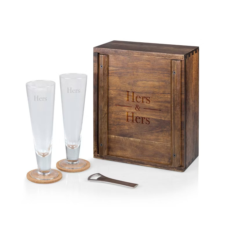 7pc Hers and Hers Pilsner Beer Glass Gift Set - Picnic Time | Target